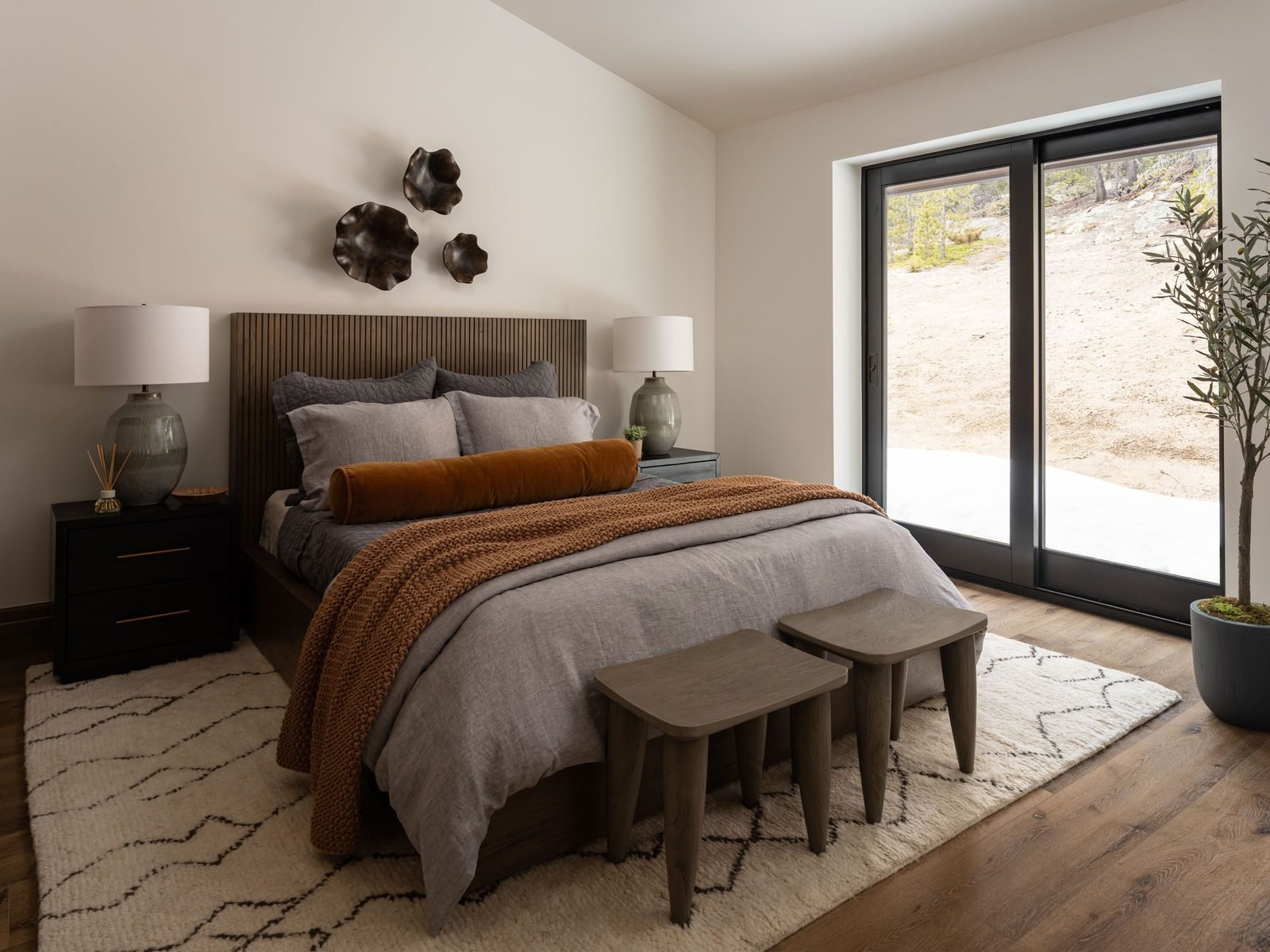 Guest house bedroom with warm bedding