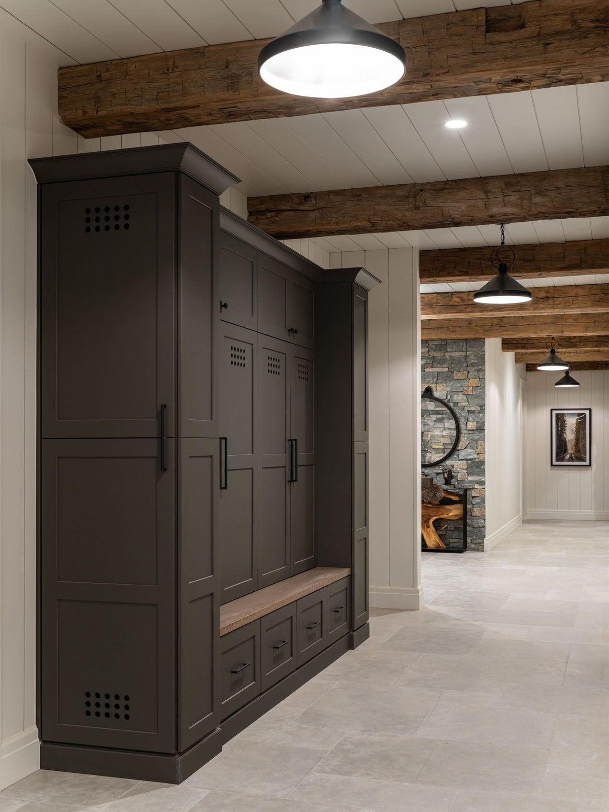 Mudroom lockers with jersey and hat storage