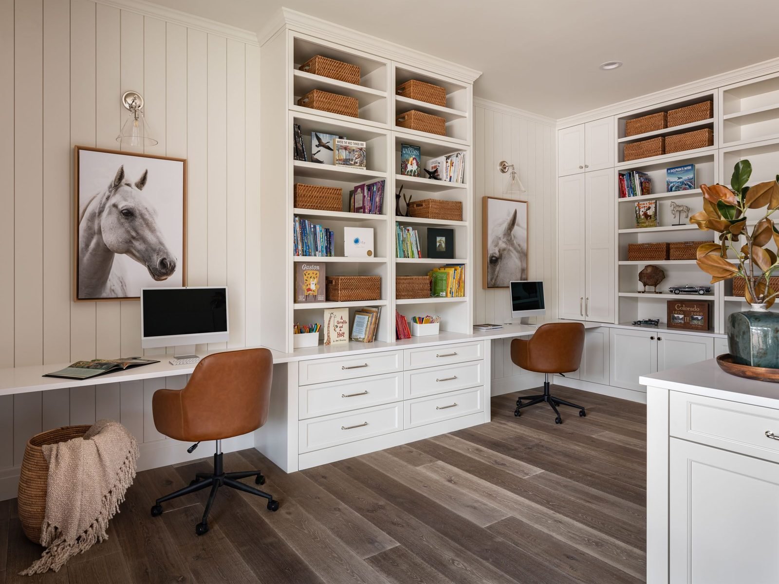 Office loft with built-in bookshelves