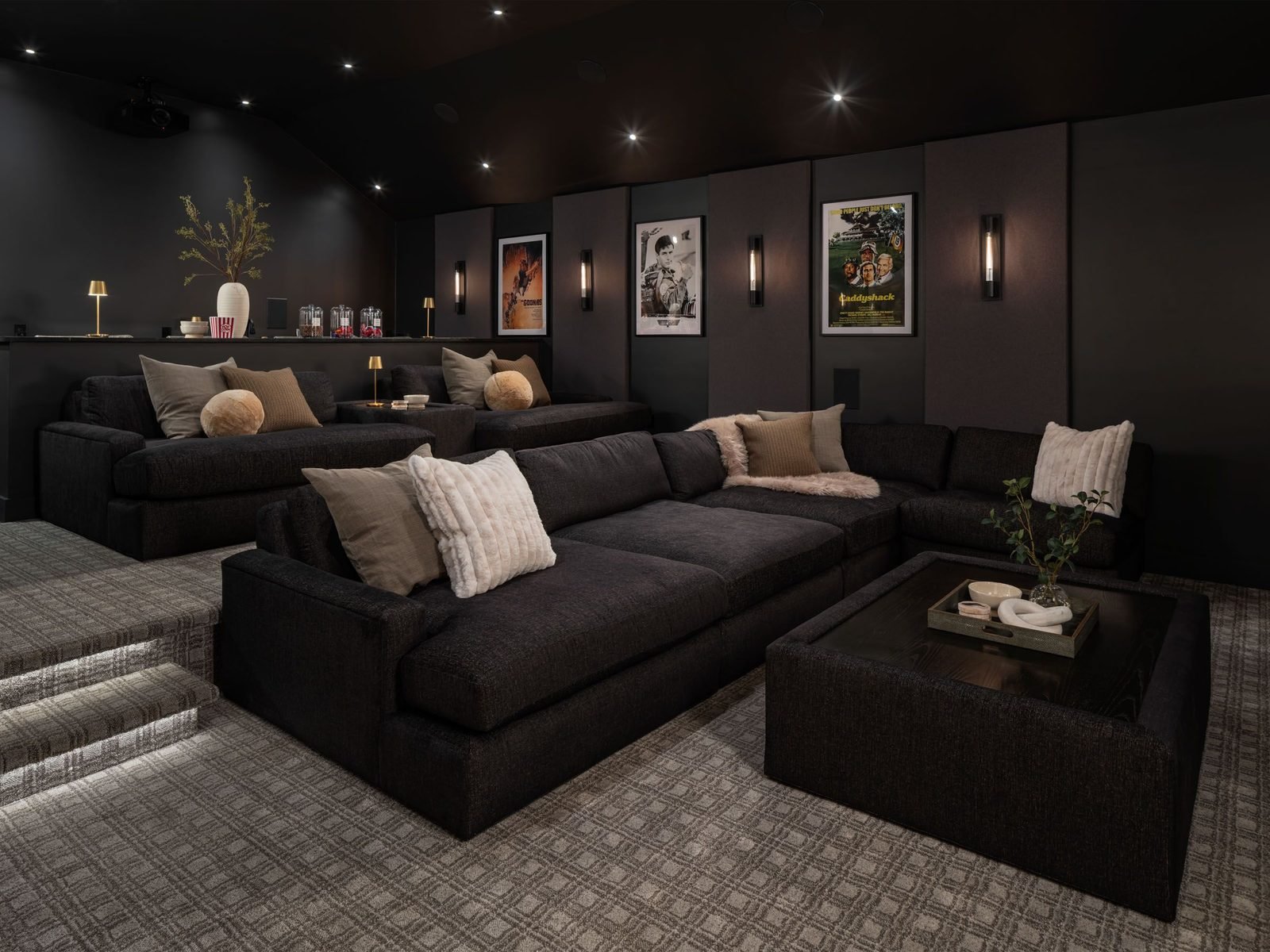 Home theater seating with screen